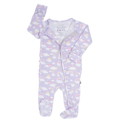 lavender-rainbows-and-clouds-ruffle-baby-footie Sweet Bamboo - Sophia's Style-2